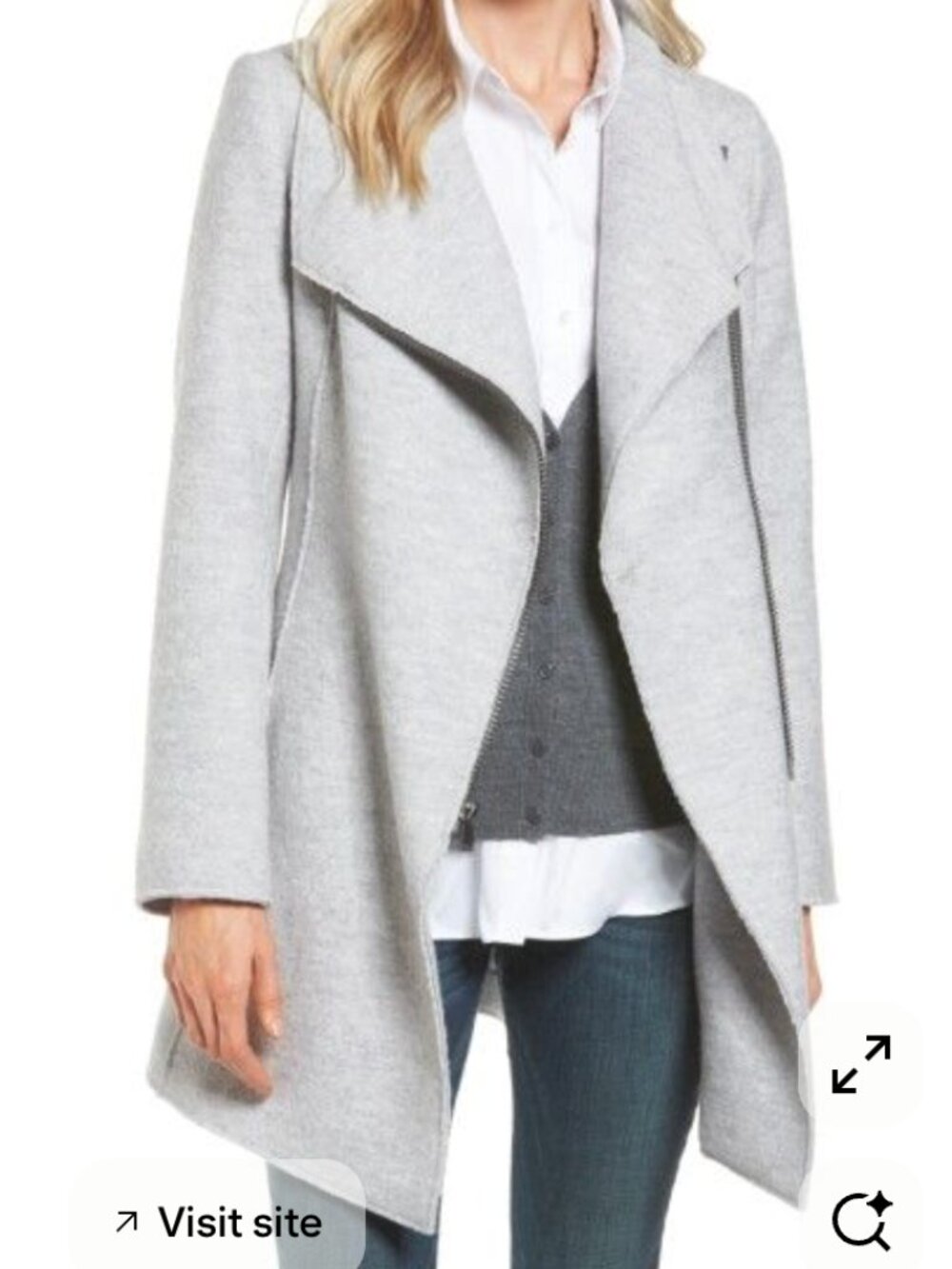 Halogen Asymmetrical Zip Boiled Wool-Blend Cardigan Coat